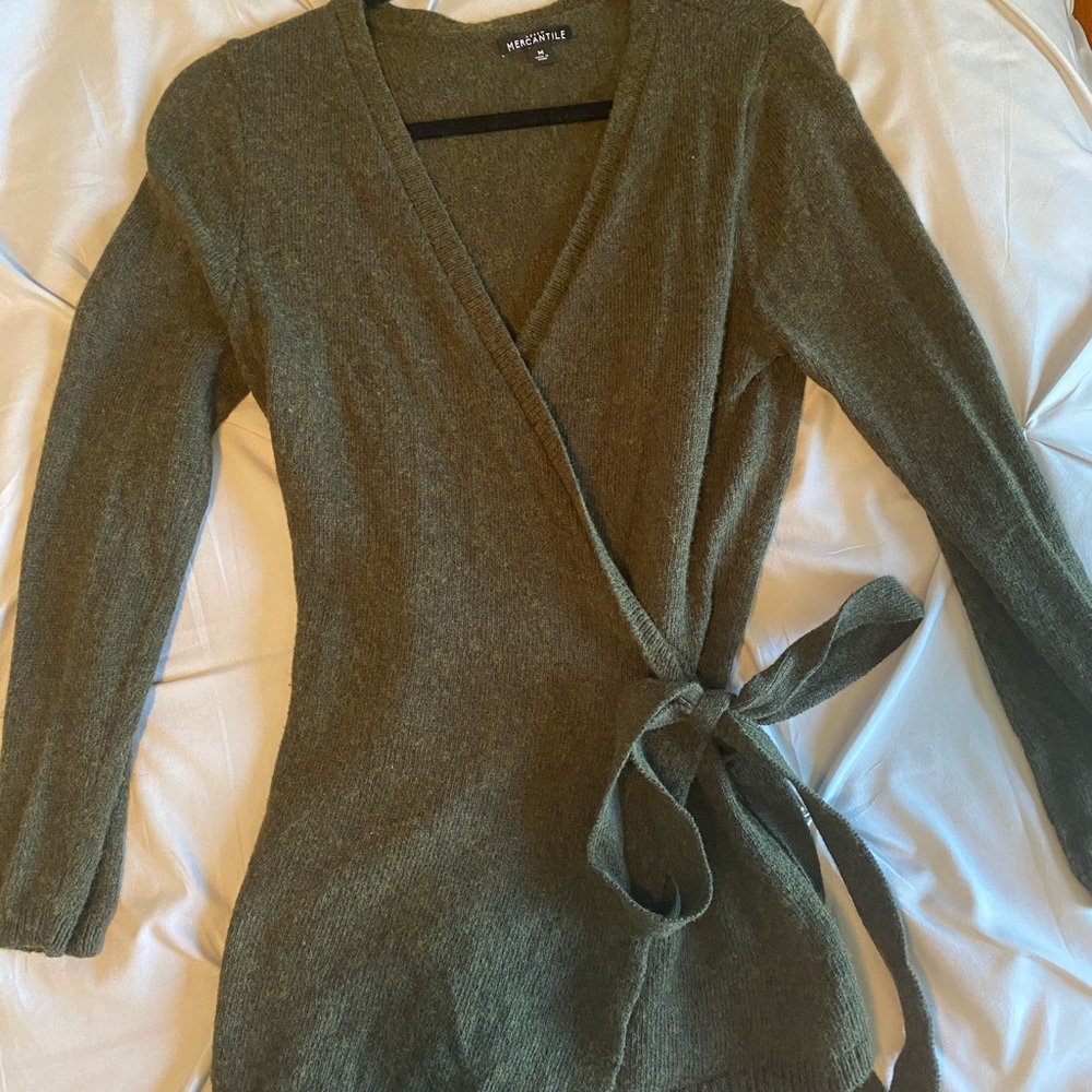 J. Crew Olive Green Wrap V-Neck Sweater